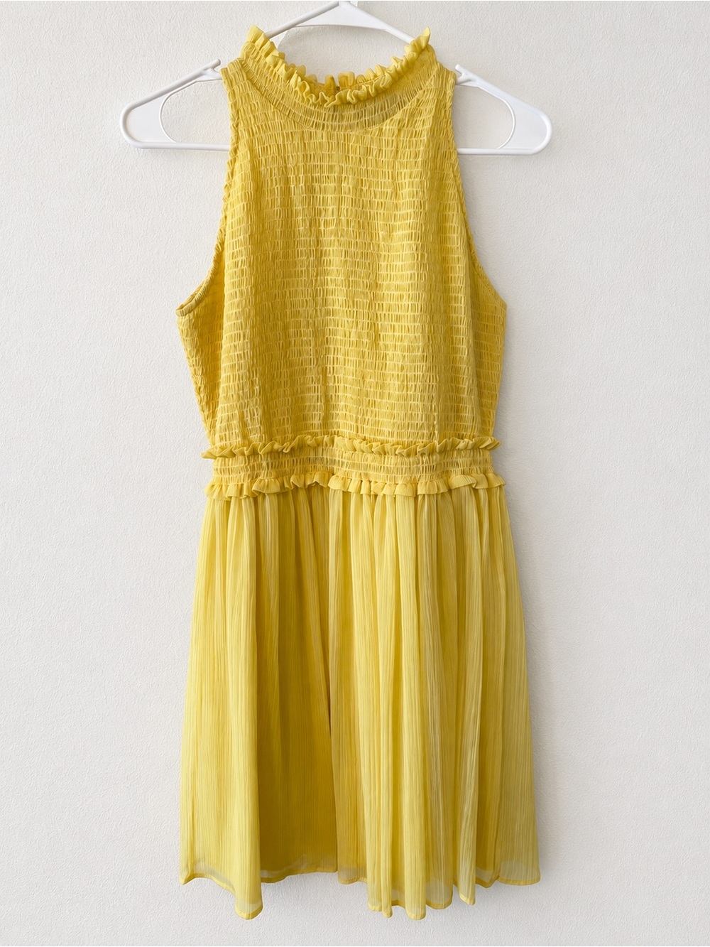 Womens Zara Basics Yellow Smocked Sleeveless Dress with Ruffle Trim Small